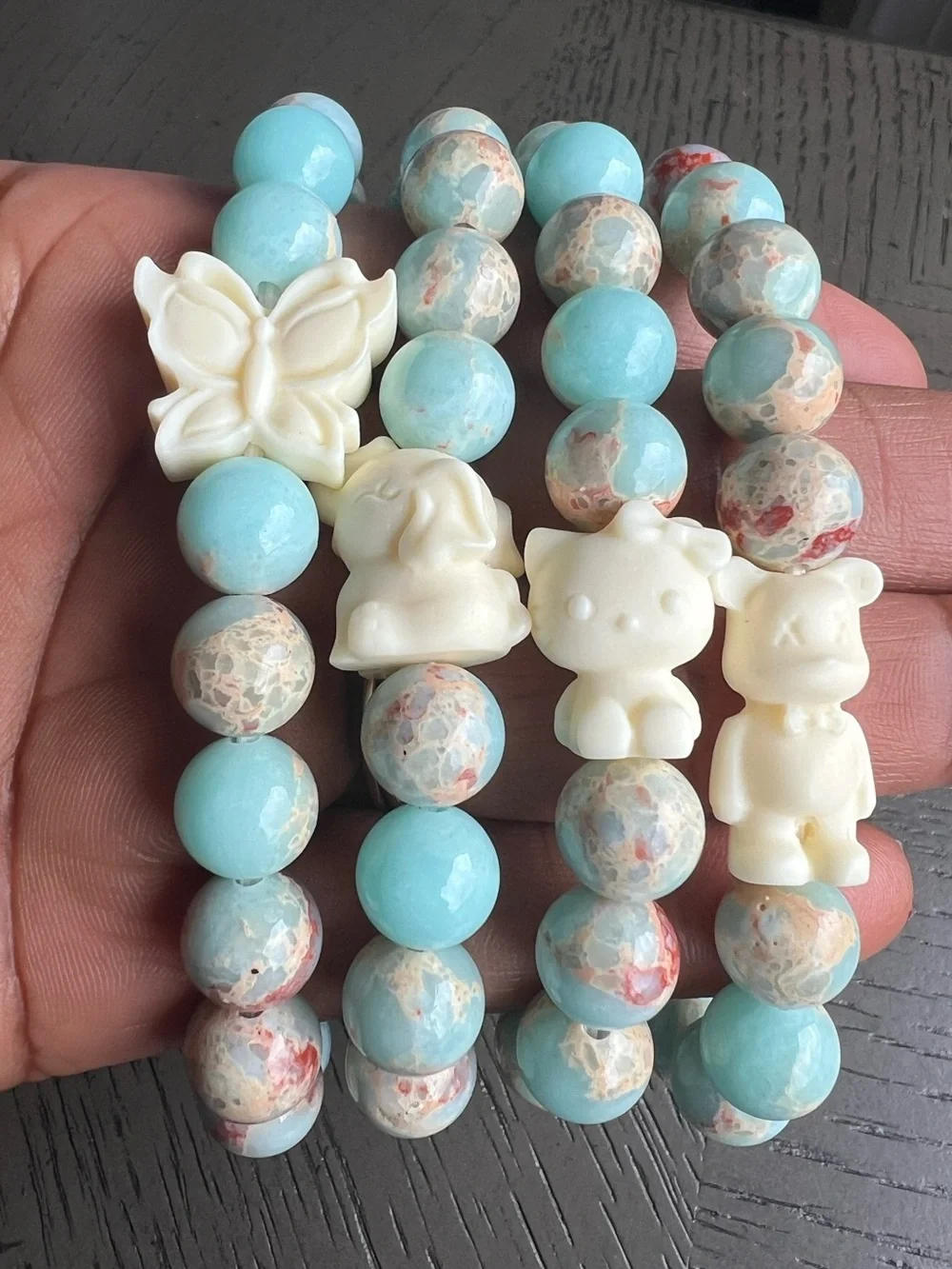 Shoushan stone with accent bracelet 10mm SIZE 6.75-7’ ( ONE )